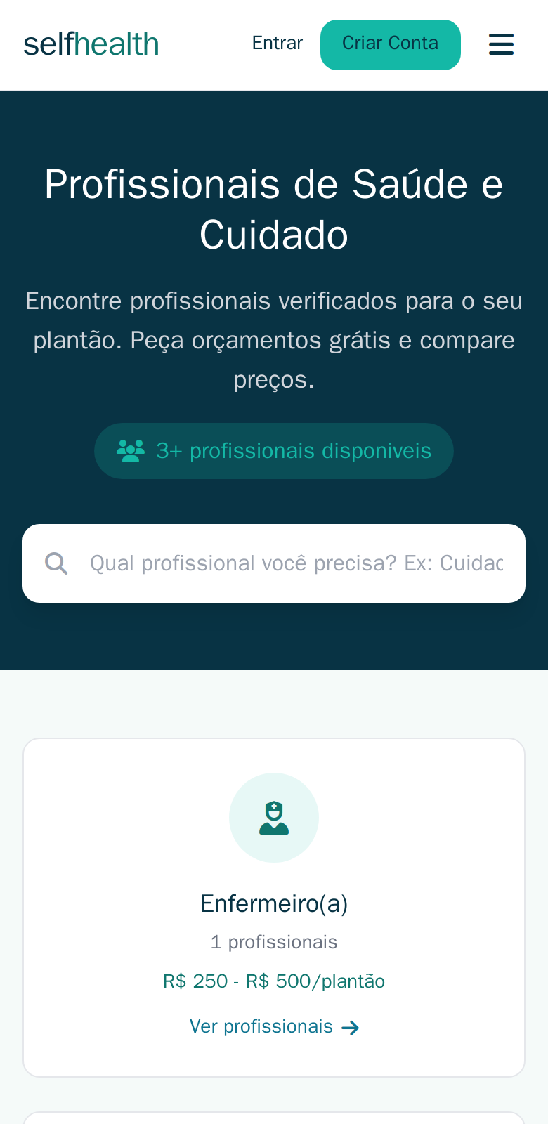 Diretório de profissionais verificados com faixas de preço